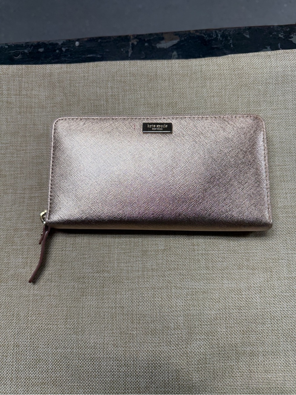 kate spade Metallic Rose Gold Zip Around Wallet